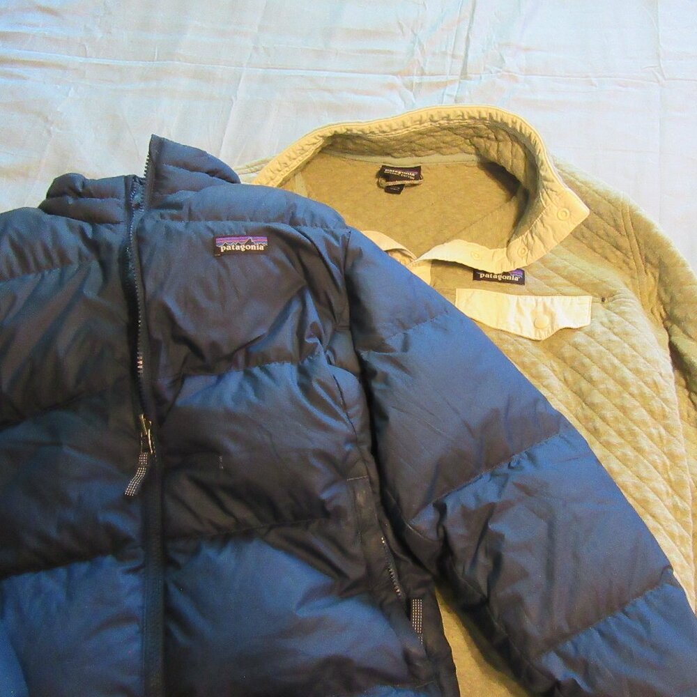 Womens Patagonia Worn Wear Vtg Puffer Jacket and T Snap Pullover Lot Sz L-XL
